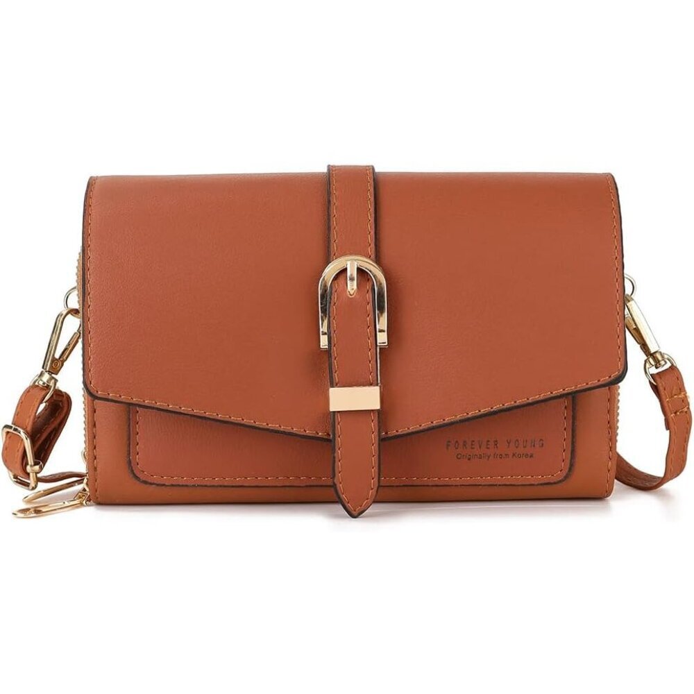 Women's Pu Crossbody Wallet Pouch Phone Bag Clutch Travel Party Purse Brown